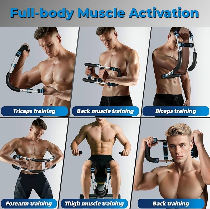 isk Power Twister Bar Arm Trainer 60-100lb Adjustable Resistance, Chest Expander & Arm Strengthener, Portable Upper Body Workout Equipment, Compact Detachable Fitness Training Tool for Home Gym (Blue) - Image 3